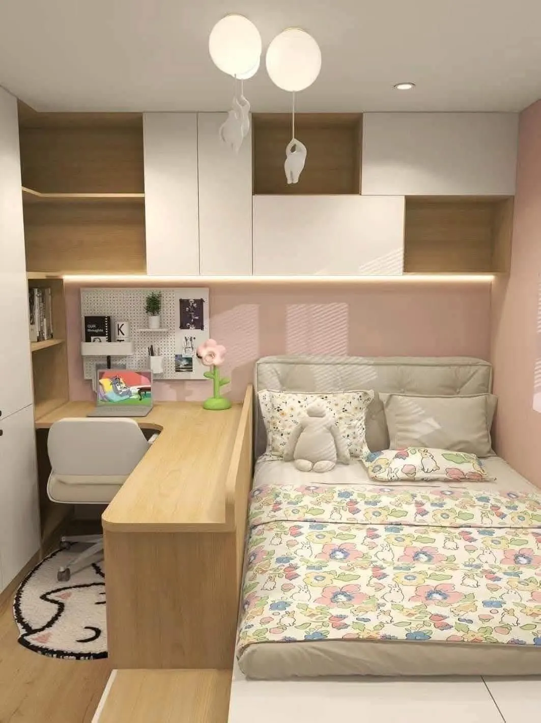 Children's bedroom by Gambini – bed, desk and wall units in oak and white